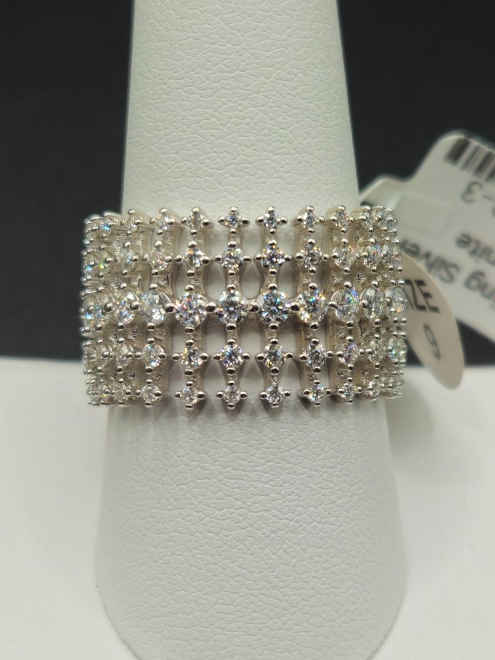 925 Sterling Silver With Moissanite 2.50CTW Wide Band Ring Sz 9